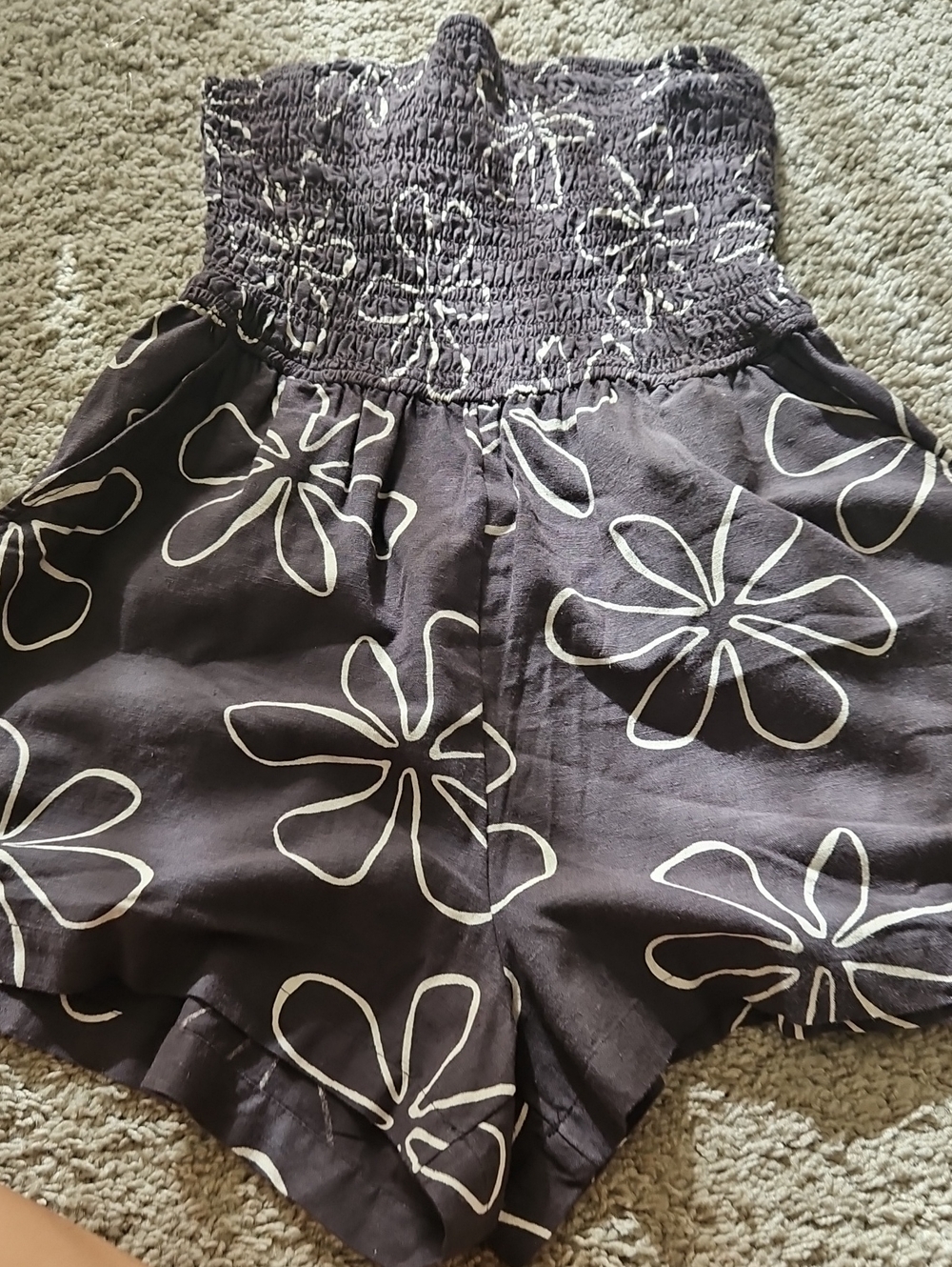 Billabong Black High-Waist Smocked Floral Shorts with White Print